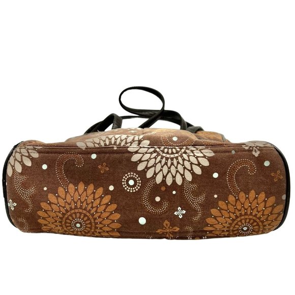 Thirty-One Shoulder Bag Brown Mandala Leather Straps Zip Closure - Picture 4 of 11